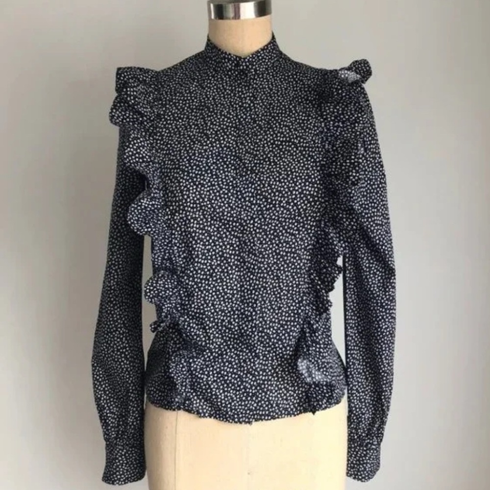 H&M Navy Ruffle Blouse